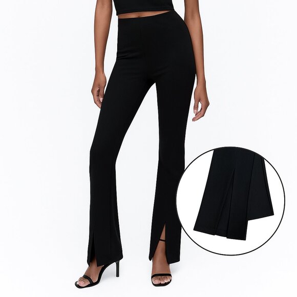 Zara Pants - Zara Slit Hem Flare Pintucked High Rise Black Legging Pants Size S